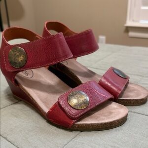 Taos Red Wedge Sandals with Bronze Accents